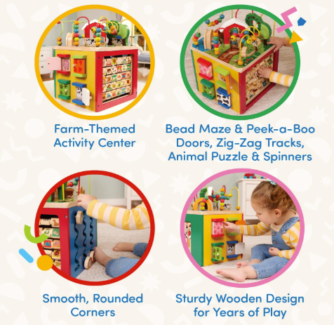 Toylix Activity Cube with Farm Theme – Educational Wooden Toys for Toddlers